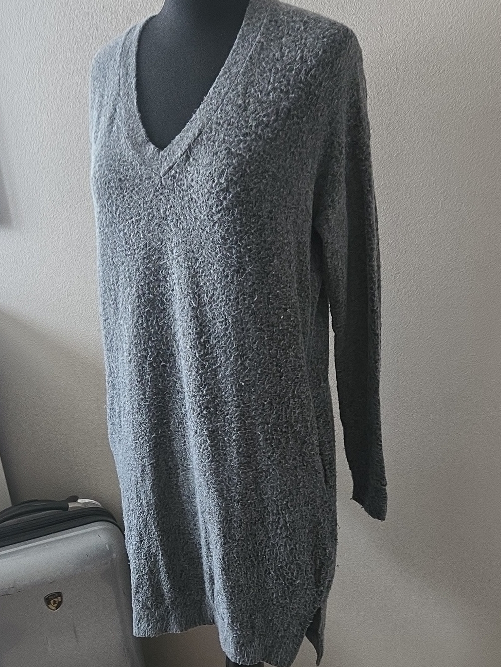 Cherish Gray V-Neck Long Sleeve Knit Dress